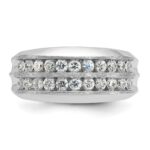 IBGoodman 14k White Gold Men's Polished Satin and Grooved 2-Row 1 Carat AA Quality Diamond Ring - Image 6