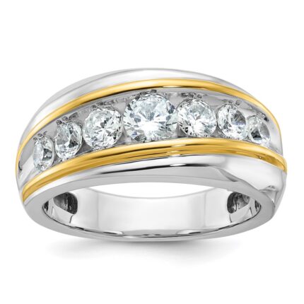 IBGoodman 14k Two-tone Men's Polished and Grooved 7-Stone 1 1/2 Carat AA Quality Diamond Ring