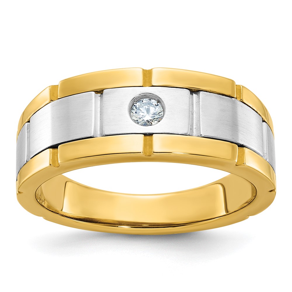 B63902-0YWA-1.jpg IBGoodman 10k Two-tone Men's Polished Satin and Grooved 1/10 Carat A Quality Diamond Ring - Image 1
