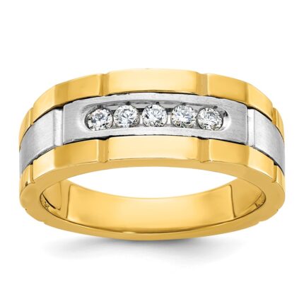IBGoodman 14k Two-tone Men's Polished and Grooved 5-Stone Ring Mounting
