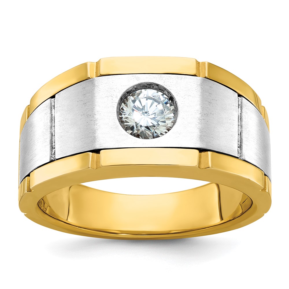 B63915-0YWA.jpg IBGoodman 10k Two-tone Men's Polished Satin and Grooved 1/2 Carat A Quality Diamond Ring - Image 1