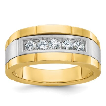 IBGoodman 14k Two-tone 1/2 carat Lab Grown Diamond VS/SI+ G+ Five Stone Complete Polished and Satin Men's Ring