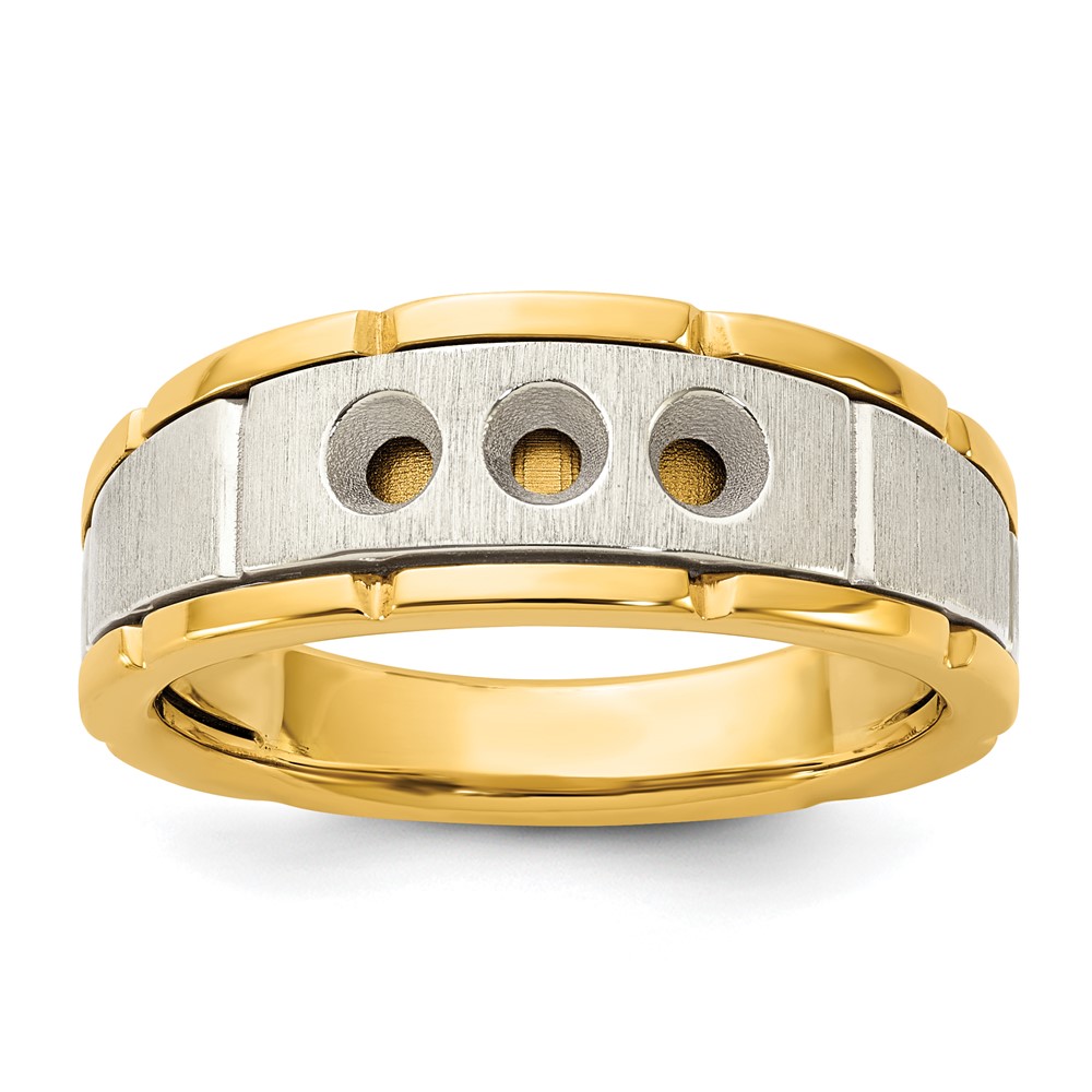B63924-4YW.jpg IBGoodman 14k Two-tone Three Stone Prong Set Men's Ring Mounting - Image 1