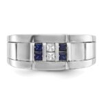IBGoodman 14k White Gold Men's Polished and Grooved Lab Created Sapphire and 1/10 Carat AA Quality Diamond Ring - Image 5