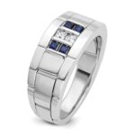 IBGoodman 14k White Gold Men's Polished and Grooved Lab Created Sapphire and 1/10 Carat AA Quality Diamond Ring - Image 7