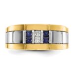 IBGoodman 14k Two-tone Men's Polished and Grooved Lab Created Sapphire and 1/10 Carat AA Quality Diamond Ring - Image 5