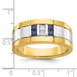 IBGoodman 14k Two-tone Men's Polished and Grooved Lab Created Sapphire and 1/10 Carat AA Quality Diamond Ring - Image 2