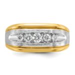 IBGoodman 14k Two-tone Men's Polished Satin and Grooved 5-Stone 1/2 Carat AA Quality Diamond Ring - Image 6