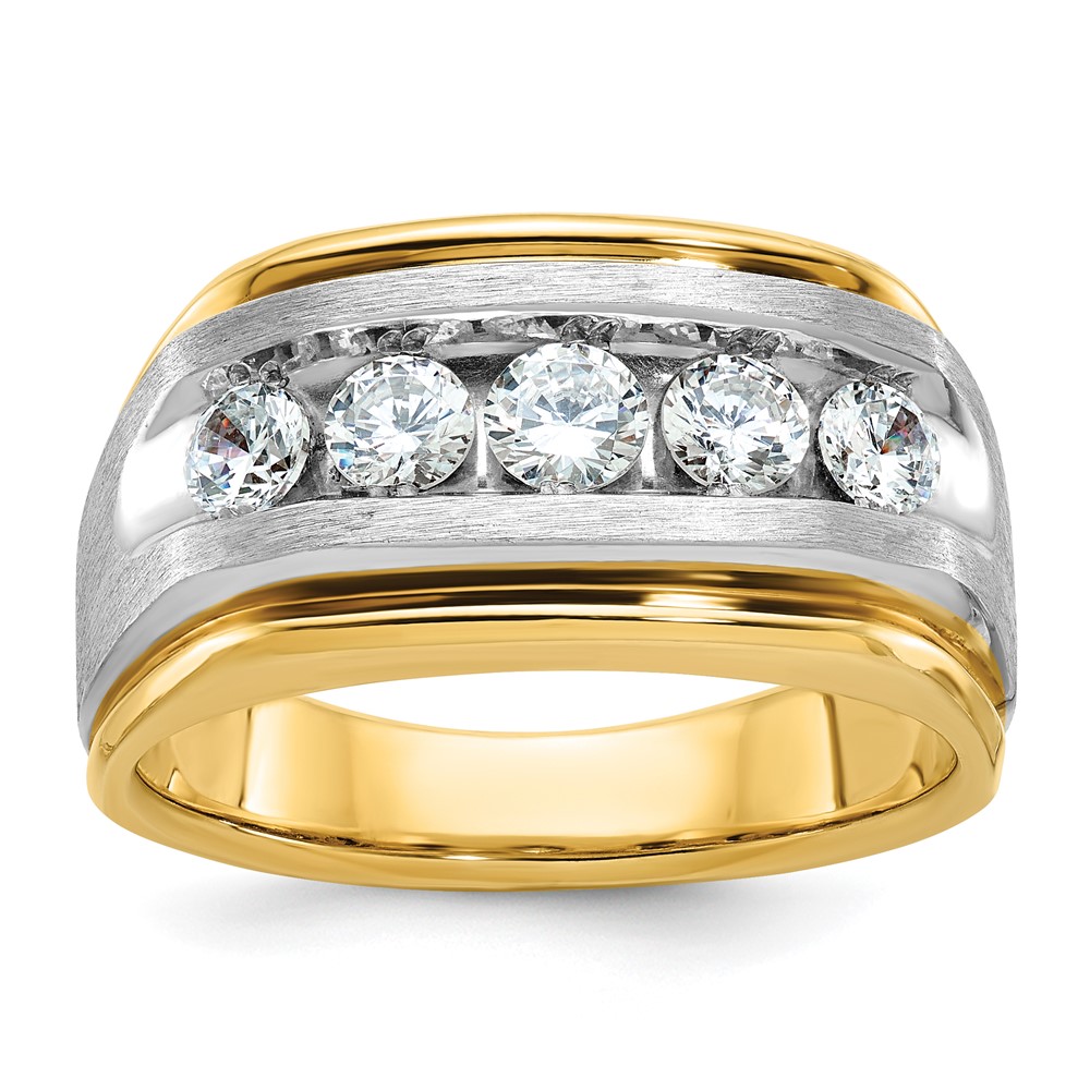 B63946-0YWA.jpg IBGoodman 10k Two-tone Men's Polished Satin and Grooved 5-Stone 1 Carat A Quality Diamond Ring - Image 1