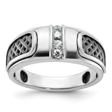 14k White Gold with Black Rhodium IBGoodman Men's 1/5 carat Diamond Complete Ring