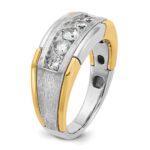 IBGoodman 14k Two-tone Men's Polished Satin and Grooved 5-Stone 1 Carat AA Quality Diamond Ring - Image 8