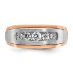 IBGoodman 14k White and Rose Gold Men's Polished Satin and Grooved 5-Stone Ring - Image 5