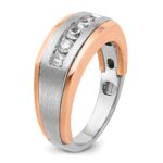 IBGoodman 14k White and Rose Gold Men's Polished Satin and Grooved 5-Stone Ring - Image 7