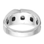 IBGoodman 14k White Gold with Black Rhodium Men's Polished Satin and Grooved 3-Stone 1/2 Carat AA Quality Diamond Ring - Image 7