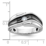 IBGoodman 14k White Gold Men's Polished Satin and Grooved Solitaire Ring Mounting - Image 3