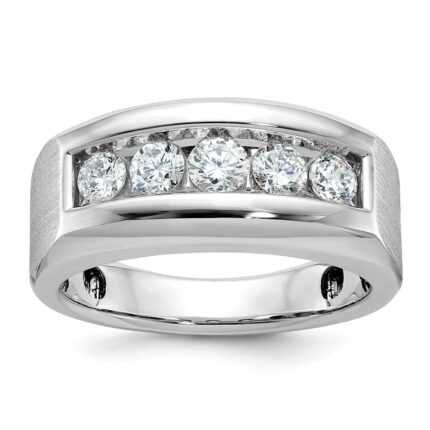 IBGoodman 14k White Gold 1 carat Lab Grown Diamond VS/SI+ G+ Five Stone Complete Polished and Satin Men's Ring