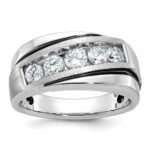 14k White Gold Men's Polished Satin and Grooved Ring Mounting