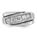 IBGoodman 14k White Gold with Black Rhodium Men's Polished Satin and Grooved 1 Carat AA Quality Diamond Ring - Image 6