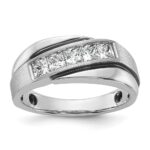 IBGoodman 14k White Gold with Black Rhodium 1 carat Lab Grown Diamond VS/SI+ G+ Complete Polished Satin and Grooved Men's Ring