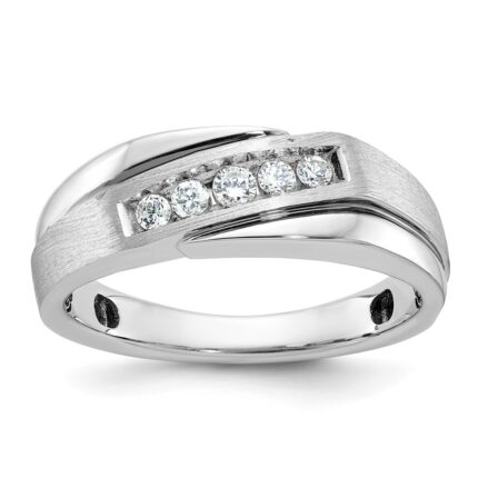 IBGoodman 10k White Gold with Black Rhodium Men's Polished Satin and Grooved 1/4 Carat A Quality Diamond Ring