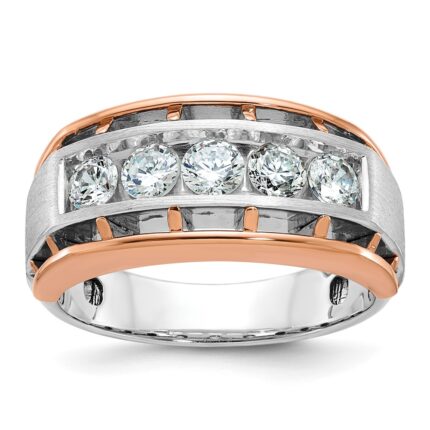 IBGoodman 14k White and Rose Gold Men's Polished Satin and Cut-Out 5-Stone 1 Carat AA Quality Diamond Ring