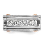 IBGoodman 14k White and Rose Gold with Black Rhodium Men's Polished Satin and Grooved 5-Stone 1 Carat AA Quality Diamond Ring - Image 6