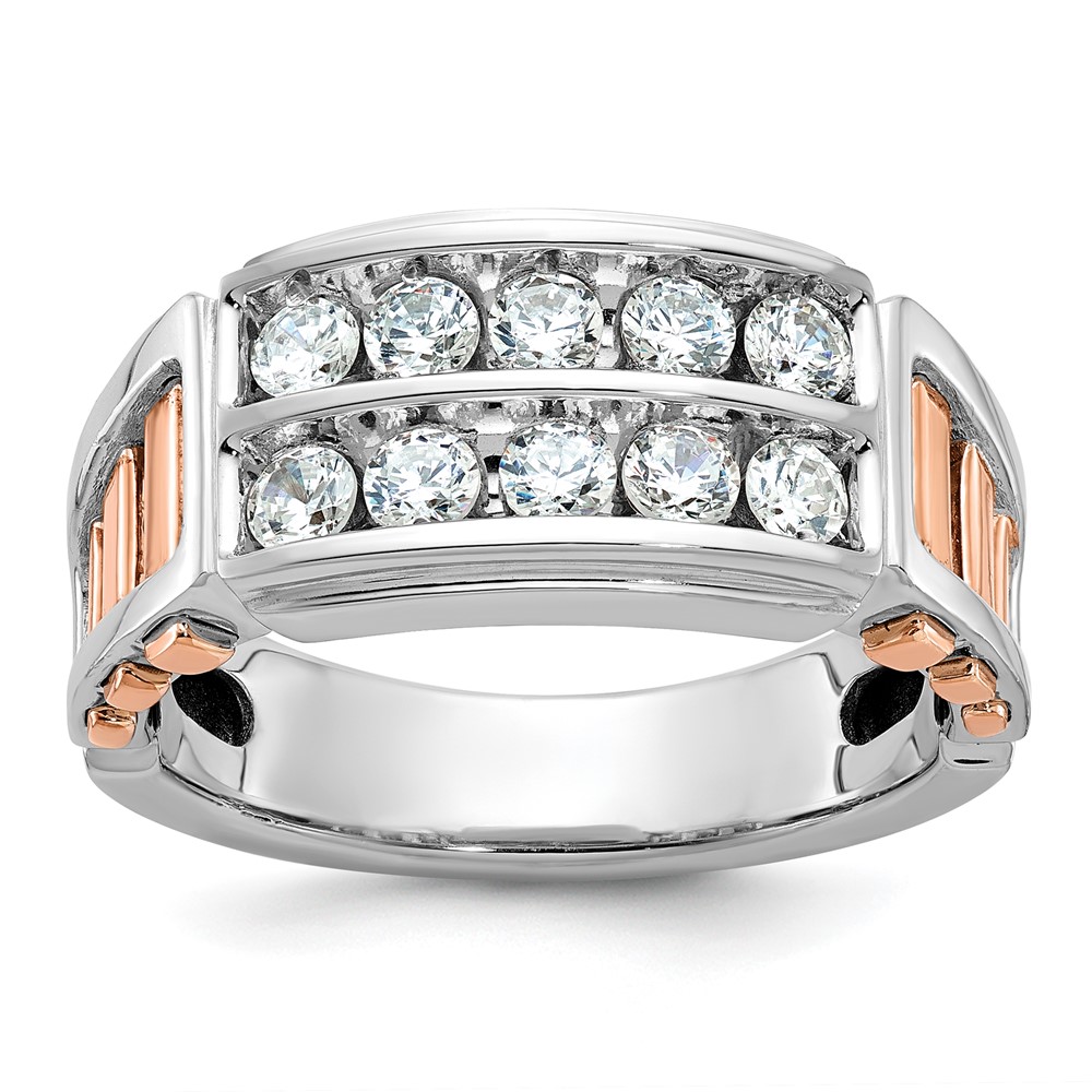 B64054-4WRAA-6.jpg IBGoodman 14k Two Tone Rose and White Gold 1 carat Lab Grown Diamond VS/SI+ G+ Complete Two-Row Cut-Out Men's Ring - Image 1