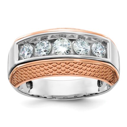 IBGoodman 14k White and Rose Gold Men's Polished and Textured 5-Stone Ring Mounting