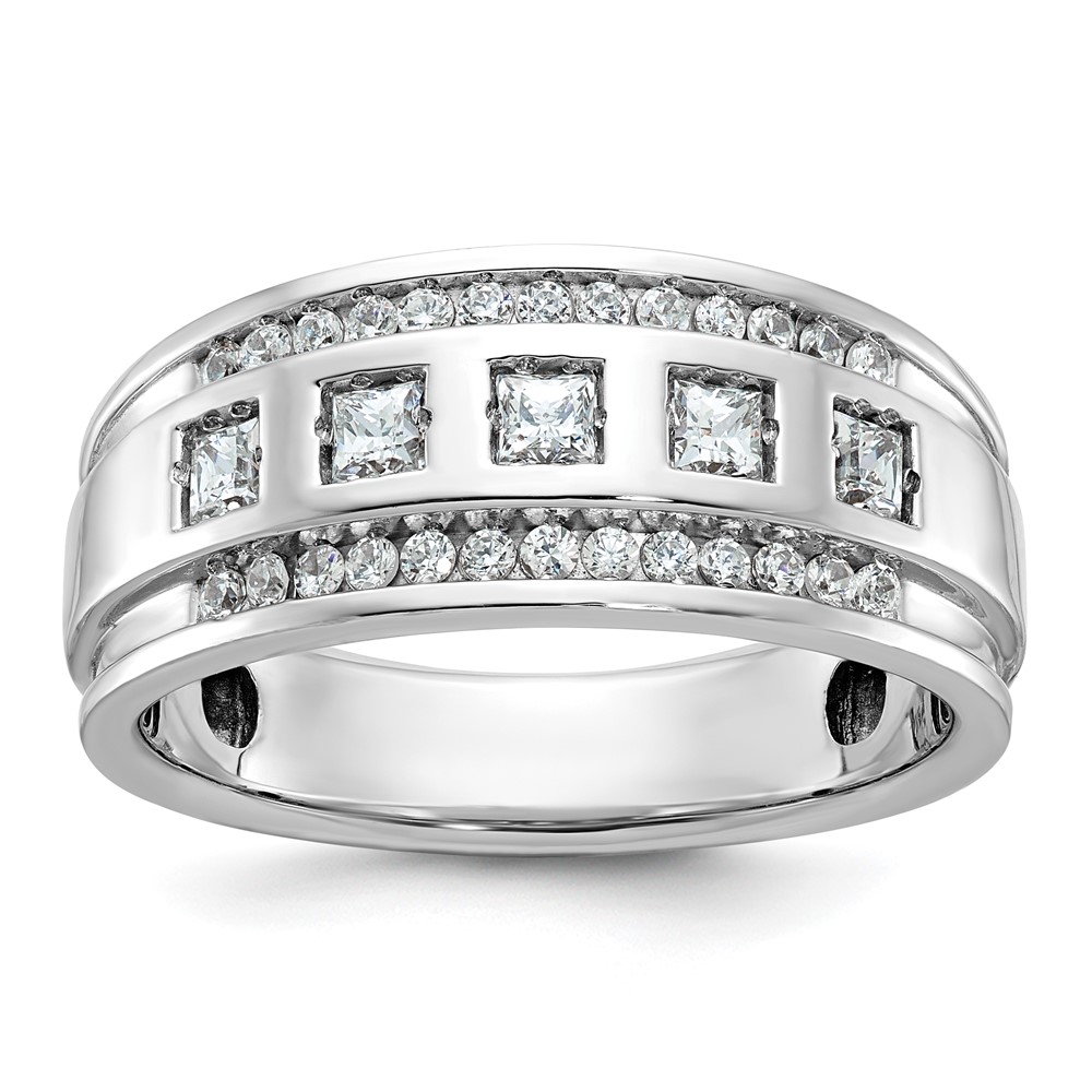 B64084-4WAA.jpg IBGoodman 14k White Gold Men's Polished and Grooved Square 1 1/4 Carat AA Quality Diamond 5-Stone Ring - Image 1