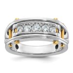 IBGoodman 14k Two-tone Men's Polished Grooved and Cut-Out 5-Stone Ring Mounting