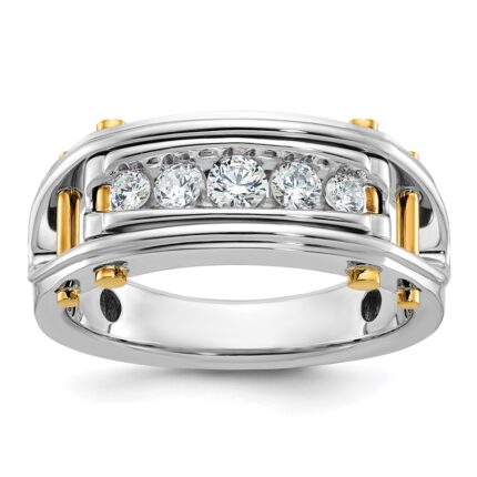 IBGoodman 14k Two-tone Men's Polished Grooved and Cut-Out 5-Stone Ring Mounting