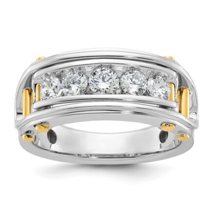IBGoodman 14k Two-tone 1 carat Lab Grown Diamond VS/SI+ G+ Five Stone Complete Polished and Cut Out Men's Ring