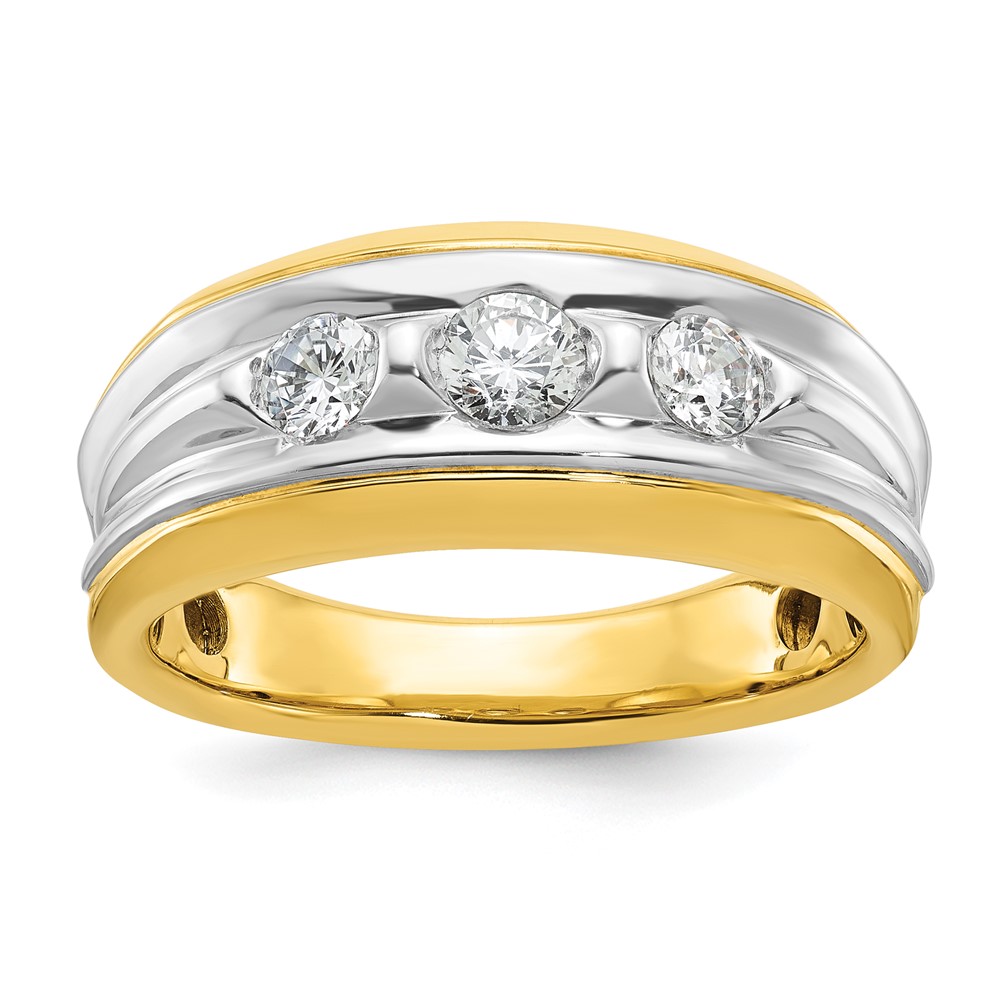 B64093-4YWAA.jpg IBGoodman 14k Two-tone Men's Polished and Grooved 3-Stone 3/4 Carat AA Quality Diamond Ring - Image 1