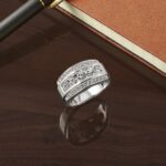 IBGoodman 14k White Gold 1 7/8 carat Lab Grown Diamond VS/SI+ G+ Complete Polished and Satin Three Row Men's Ring - Image 6