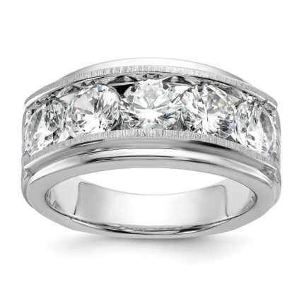 True Origin IBGoodman 14k White Gold 3 1/2 carat Lab Grown Diamond VS+ F+ Five Stone Complete Polished Brushed and Grooved Men's Ring