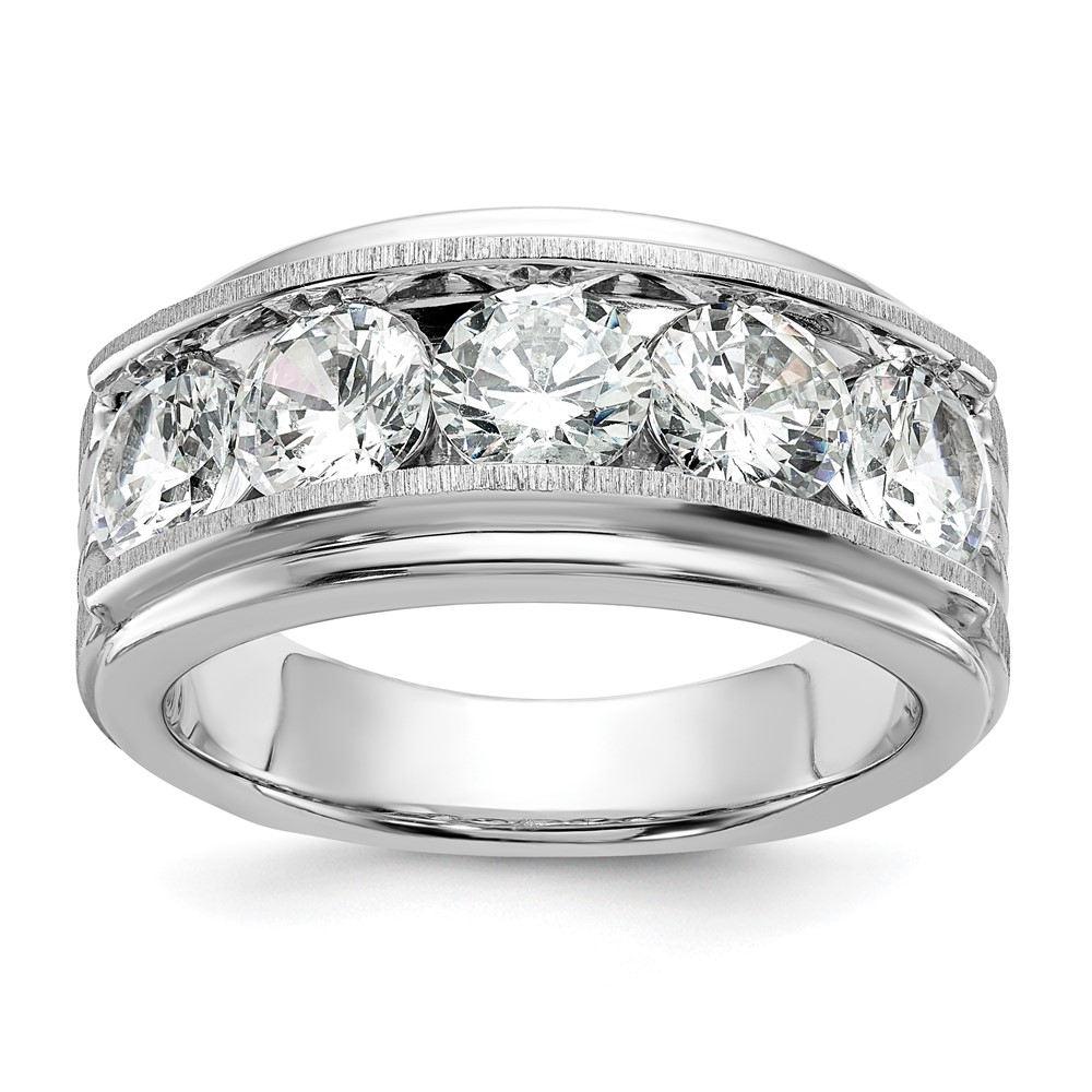 B64103-4WAA.jpg True Origin IBGoodman 14k White Gold 3 1/2 carat Lab Grown Diamond VS+ F+ Five Stone Complete Polished Brushed and Grooved Men's Ring - Image 1