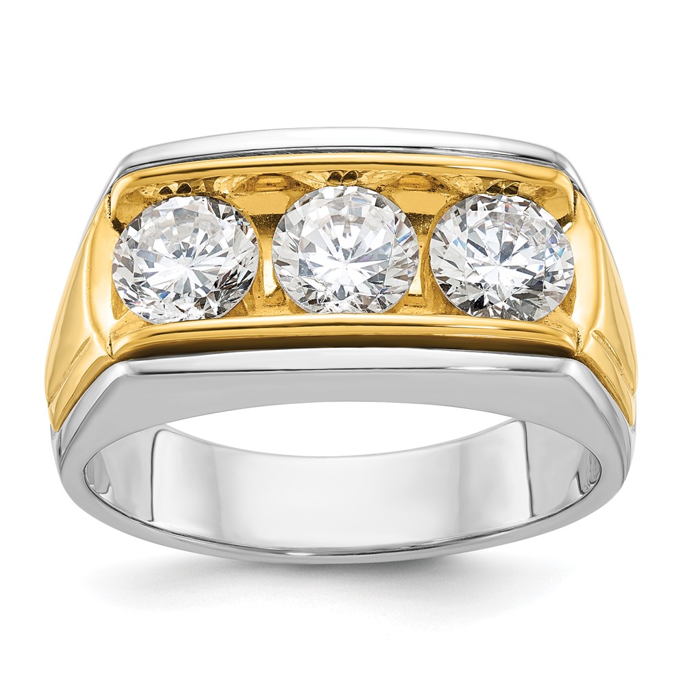 B64104-4WY.jpg IBGoodman 14k Two-tone Men's Polished and Grooved 3-Stone Ring Mounting - Image 1