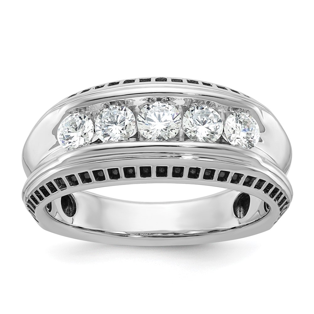 B64107-4WAA-1.jpg IBGoodman 14k White Gold with Black Rhodium Men's Polished and Textured 5-Stone 1 Carat AA Quality Diamond Ring - Image 1