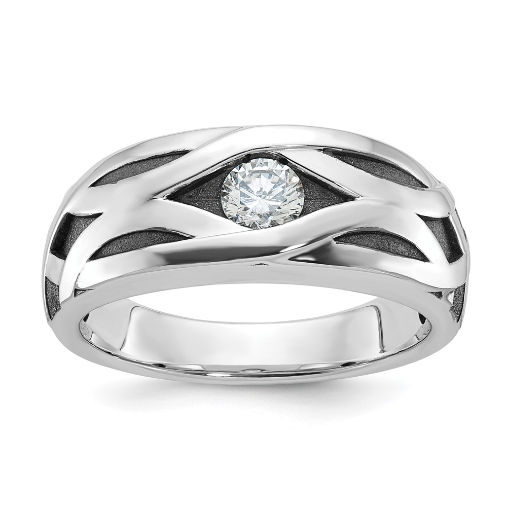 B64108-4WAA.jpg IBGoodman 14k White Gold Men's Polished Satin and Grooved Ring Mounting - Image 1