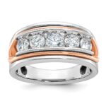 IBGoodman 14k Two Tone Rose and White Gold 1 1/2 carat Lab Grown Diamond VS/SI+ G+ Complete Five Stone Cut Out Men's Ring