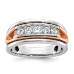 IBGoodman 14k Rose and White Gold Men's Polished Cut-Out 5-Stone 1/2 Carat AA Quality Diamond Ring
