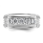 IBGoodman 14k White Gold Men's Polished Brushed and Grooved 5-Stone 1 Carat AA Quality Diamond Ring - Image 6