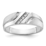 IBGoodman 14k White Gold Men's Polished Satin and Grooved 5-Stone 1/20 Carat AA Quality Diamond Ring