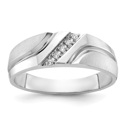 IBGoodman 14k White Gold Men's Polished Satin and Grooved 5-Stone 1/20 Carat AA Quality Diamond Ring