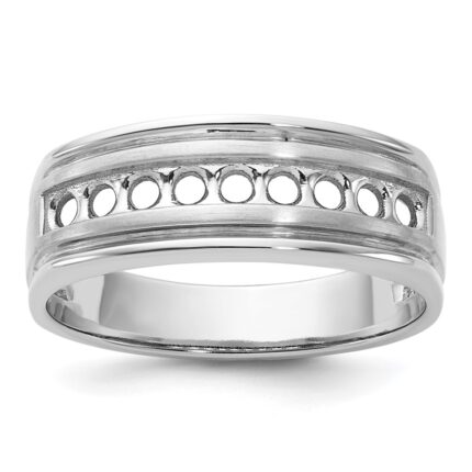 IBGoodman 14k White Gold Nine Stone Polished Brushed and Grooved Ring Mounting