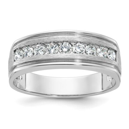 IBGoodman 14k White Gold 1/2 carat Lab Grown Diamond VS/SI+ G+ Nine Stone Complete Polished Brushed and Grooved Men's Ring