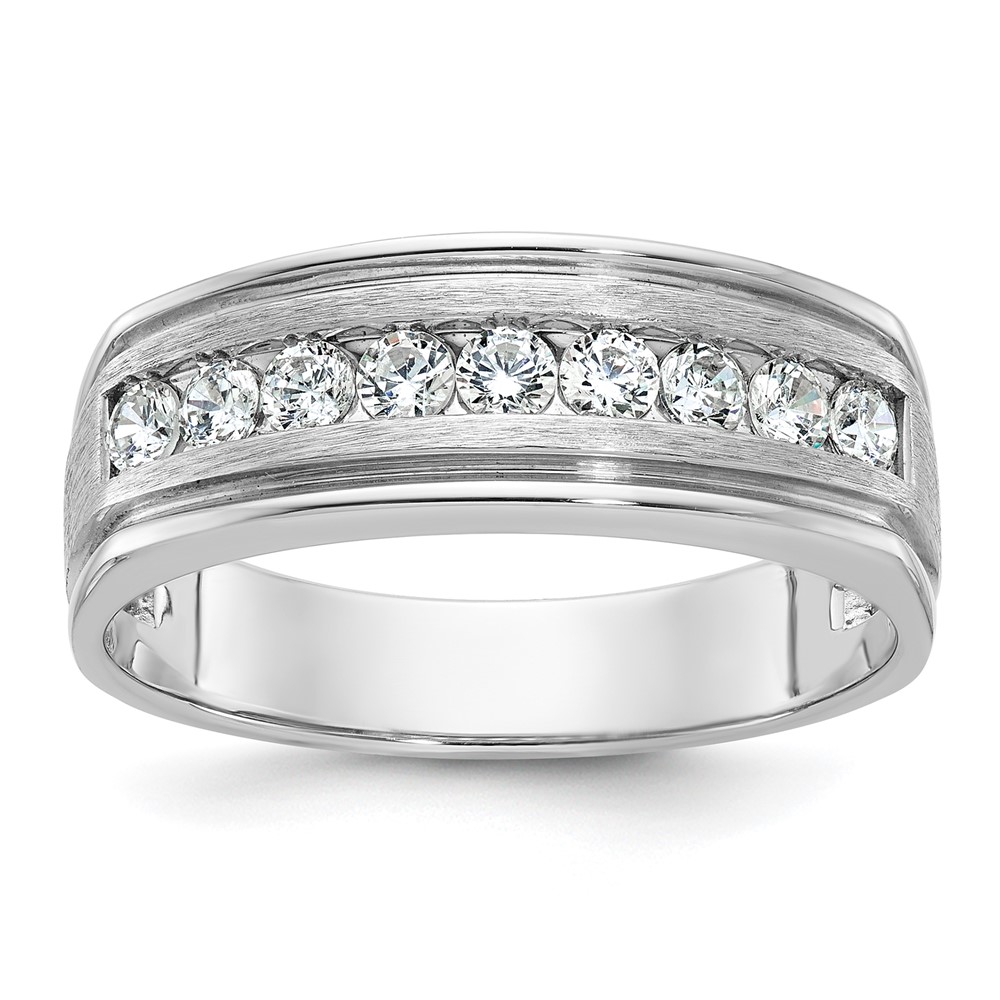 B64209-4WAA-1.jpg IBGoodman 14k White Gold 1/2 carat Lab Grown Diamond VS/SI+ G+ Nine Stone Complete Polished Brushed and Grooved Men's Ring - Image 1