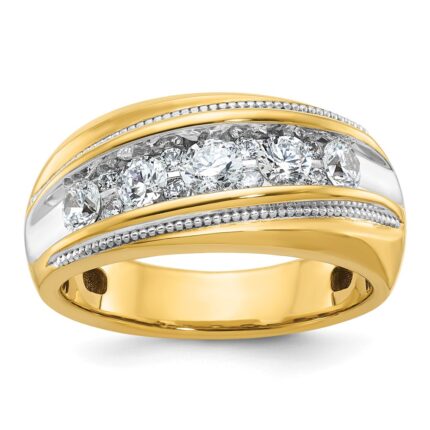 IBGoodman 14k with White Rhodium 1 carat Lab Grown Diamond VS/SI+ G+ Complete Polished and Milgrain Men's Ring