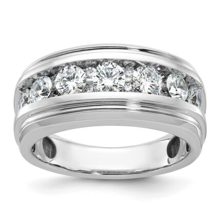 IBGoodman 14k White Gold Men's Polished and Grooved 1 3/4 Carat AA Quality Diamond Ring