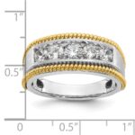 IBGoodman 14k Two-tone 1 carat Lab Grown Diamond VS/SI+ G+ Five Stone Complete Polished Satin and Textured Men's Ring - Image 2